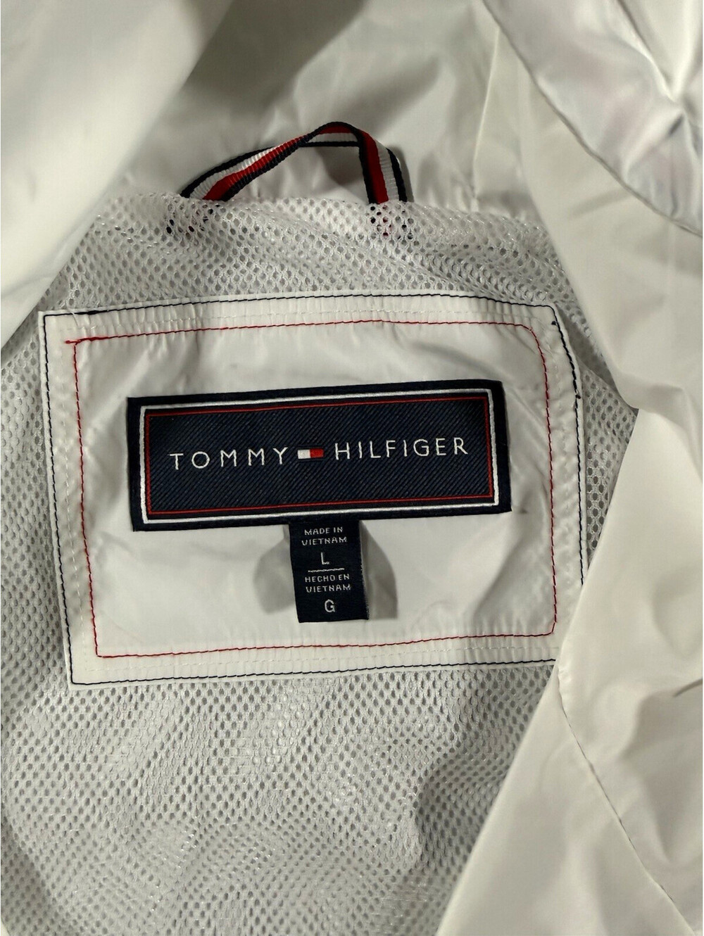 Tommy Hilfiger Unisex White Hooded Full Zip Windbreaker Jacket Size L